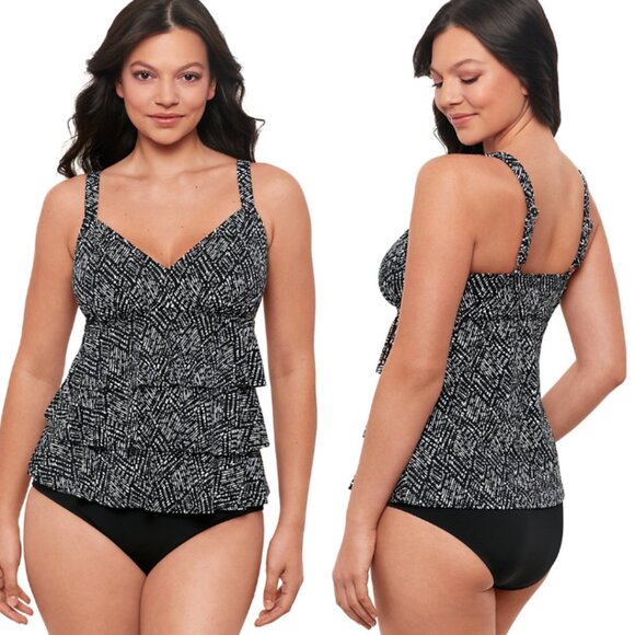 Swim Solutions Other - Swim Solutions Abstract Diamonds Triple Tier Tankini Swim Top NWT Sz 12